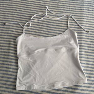 Fitted scoop front halter top, White, sz XL